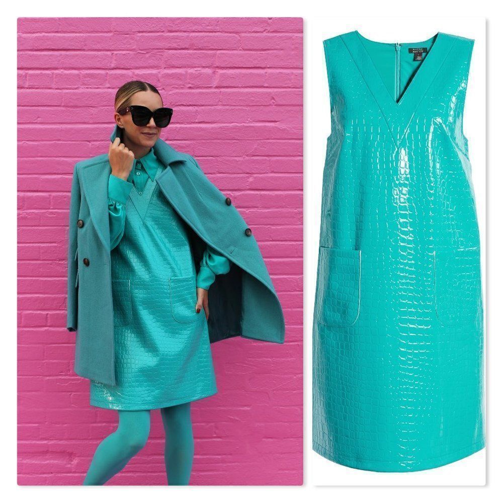 NEW Halogen x Atlantic-Pacific Croc Embossed Faux Leather Shift Dress size Small